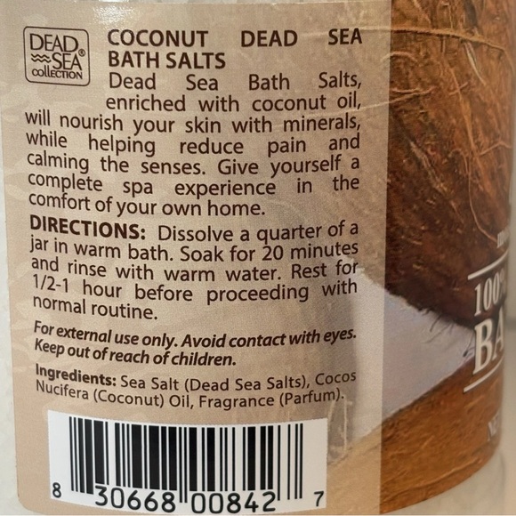 Dead Sea Collection Coconut Bath Salts Natural Mineral Soak Coconut Oil 2pack - Picture 3 of 4